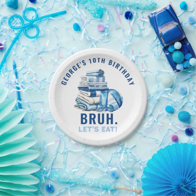Assiettes En Carton BRUH Blue Pool Party Boy Anniversaire (Fête)