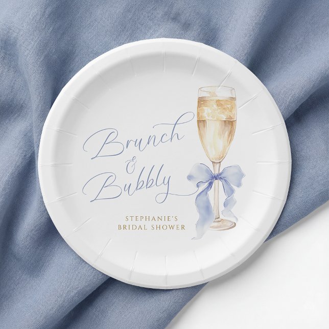 Assiettes En Carton Brunch & Bubbly Blue Bow Enterrement de vie de jeu (Créateur téléchargé)