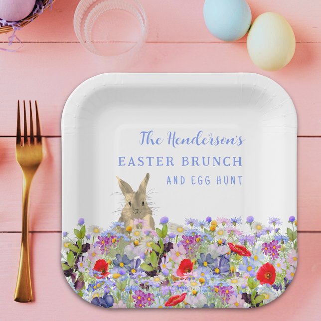 Assiettes En Carton Brunch de Pâques et chasse aux oeufs Bunny Printem (Personalized easter egg hunt spring brunch cute bunny wildflower floral paper plate)