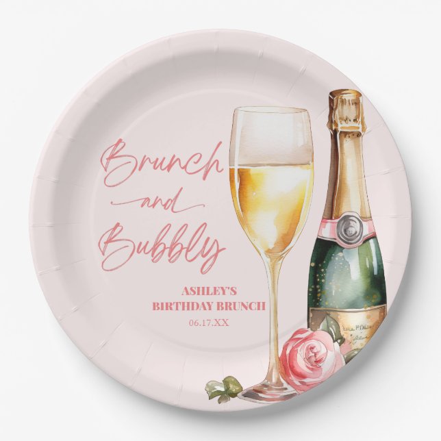 Assiettes En Carton Brunch et Bubbly Anniversaire Brunch Affiche de bi (Devant)