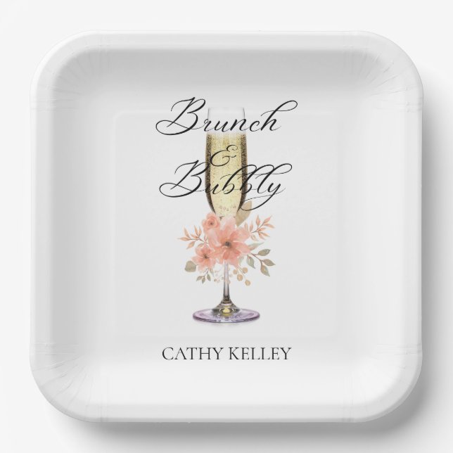 Assiettes En Carton Brunch et Bubbly Baby Shower 9" Carré  (Recto)