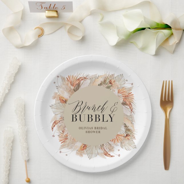 Assiettes En Carton brunch et bubbly Bridal douche pampas herbe (Mariage)