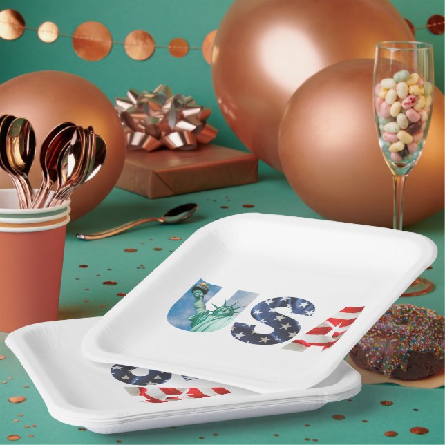 Assiettes En Carton Brunch et Bubbly Enterrement de Mariée Drapeau USA (Multi)