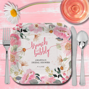 Assiettes En Carton Brunch et Bubbly Fête des mariées florale rose