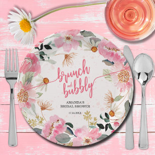 Assiettes En Carton Brunch et Bubbly Fleurs Roses pour Enterrement de