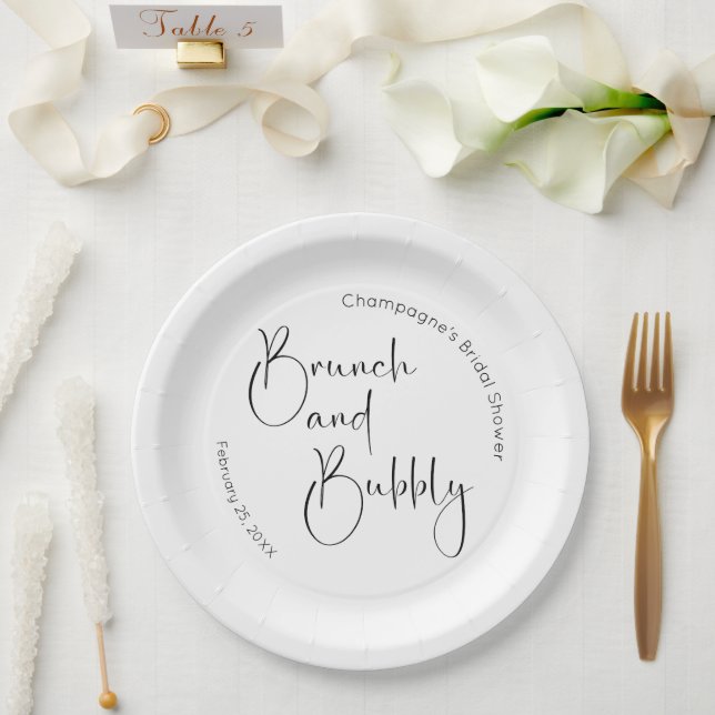 Assiettes En Carton Brunch et Bulles de Mariage avec Script Moderne (Mariage)