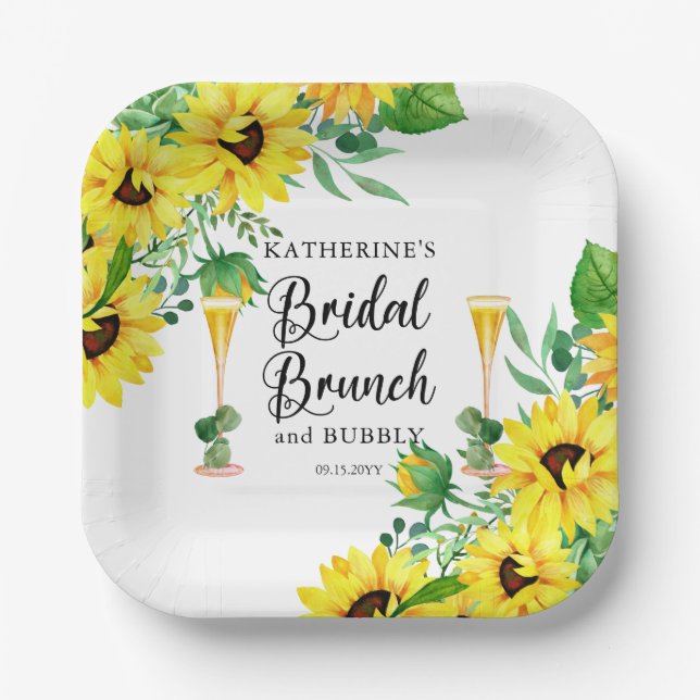 Assiettes En Carton Brunch nuptial et mousseux Boho Sunflower Pape (Recto)