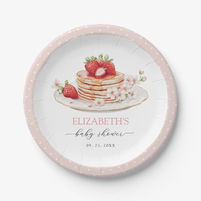 Assiettes En Carton Brunch pour bébé fraise rose (Devant)