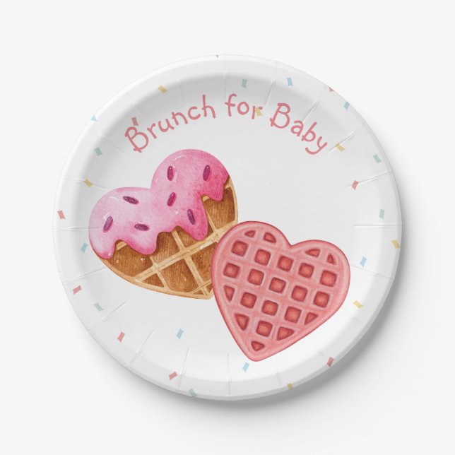 Assiettes En Carton Brunch rose pour baby shower (Devant)