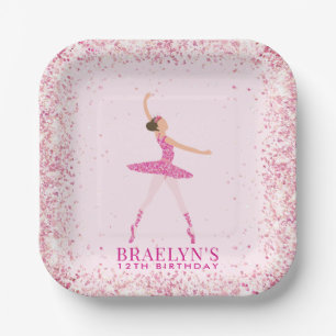 Assiettes En Carton Brunette Ballerina en Robe rose Parties scintillan