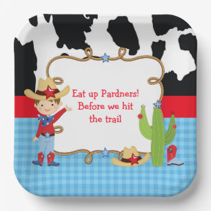 Assiettes En Carton Brunette Cowboy Fête d'anniversaire de l'Ouest