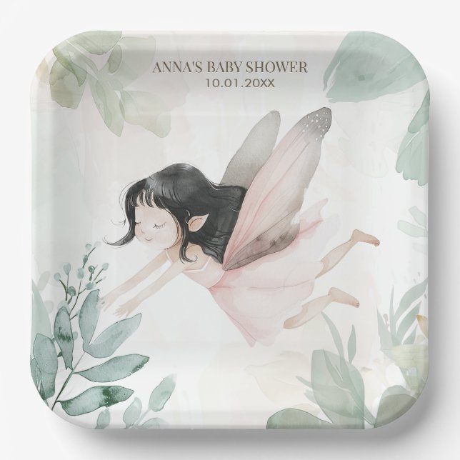 Assiettes En Carton Brunette Fairy Girl Baby shower (Recto)