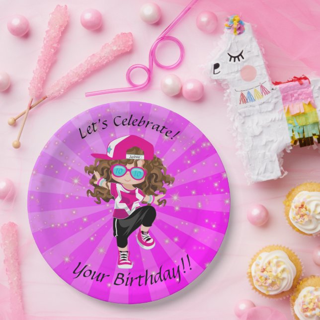 Assiettes En Carton Brunette Filles Hip hop Danse joyeuse fête d'anniv (Fête)
