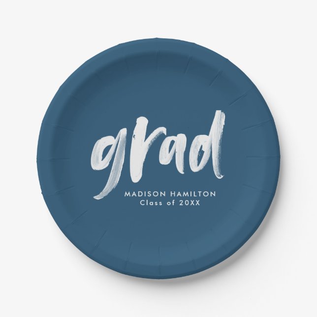 Assiettes En Carton Brush Script Marine Graduation (Devant)