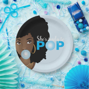 Assiettes En Carton Bubblegum bleu Elle est prête à la pop