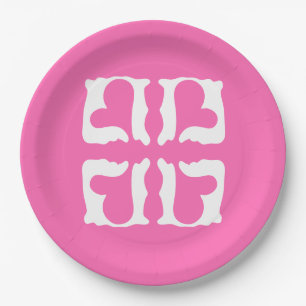 Assiettes En Carton Bubblegum Coeurs rose et blanc
