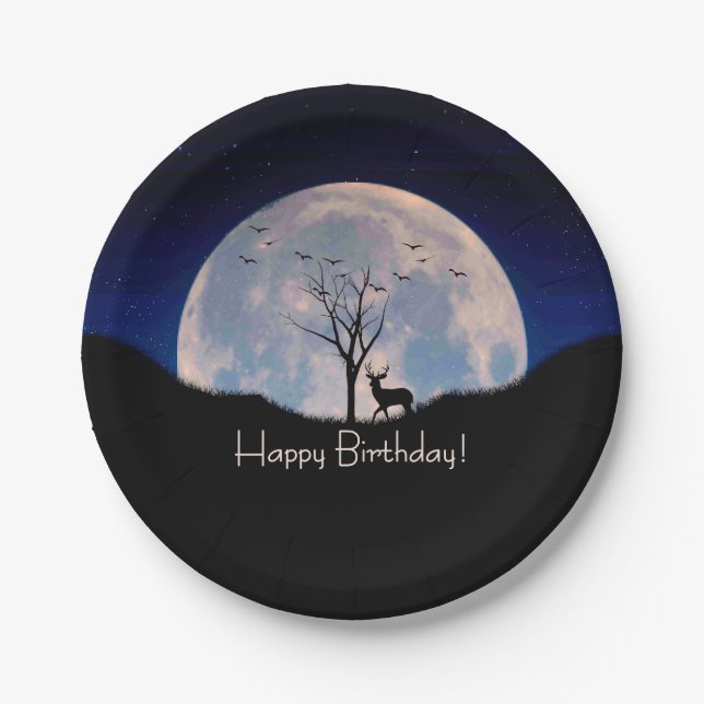 Assiettes En Carton Buck with Big Rack Against Full Moon Happy BD (Devant)