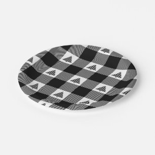 Assiettes En Carton Buffalo à carreaux noir et blanc avec sapins de No