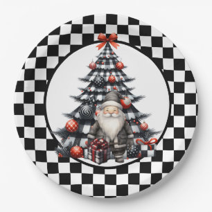 Assiettes En Carton Buffalo à carreaux noir et blanc de Noël