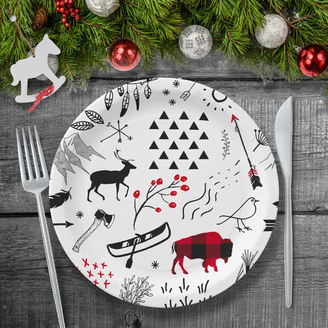 Assiettes En Carton Buffalo Adventures Black and Red Plaid ID599 (Créateur téléchargé)
