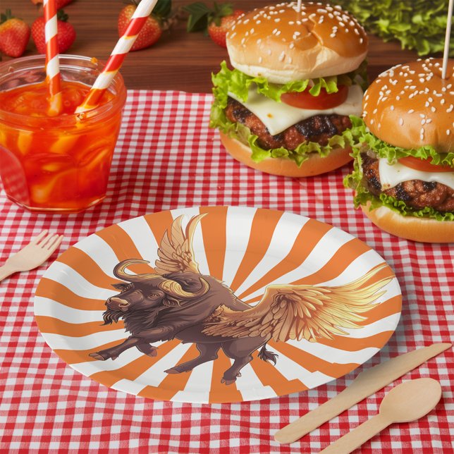 Assiettes En Carton Buffalo Ailes Avec Orange Starburst (Créateur téléchargé)