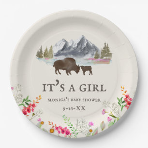 Assiettes En Carton Buffalo Bison Mountains Girl Baby shower