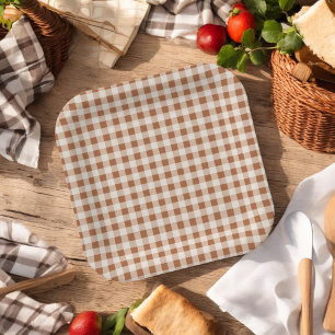 Assiettes En Carton Buffalo Brown beige Plaid Holiday