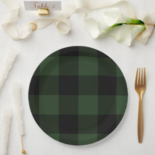 Assiettes En Carton Buffalo Check Celtic Green and Black Carrés Plaid