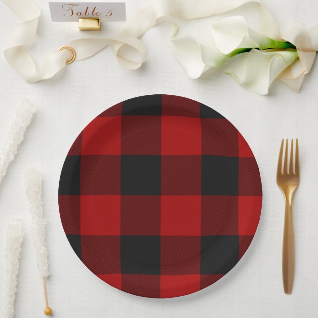 Assiettes En Carton Buffalo Check Red and Black Carrés Plaid (Mariage)