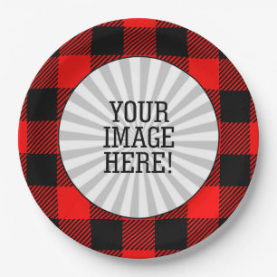 Assiettes En Carton Buffalo Check Rouge et Noir Lumberjack Plaid Decor
