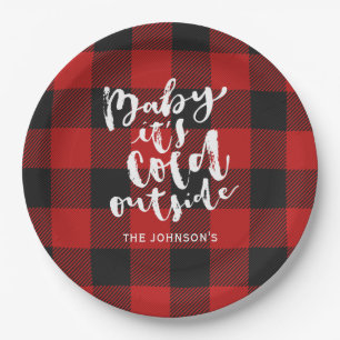 Assiettes En Carton Buffalo Plaid Brush Script C'est Cold Outside Name