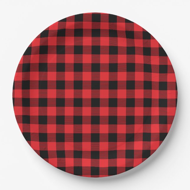 Assiettes En Carton Buffalo Plaid Christmas Black Red (Devant)