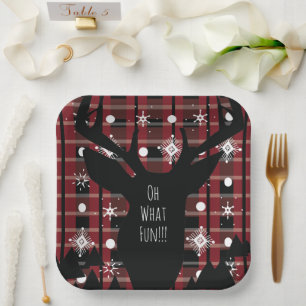 Assiettes En Carton Buffalo Plaid Deer Snowflakes Noël