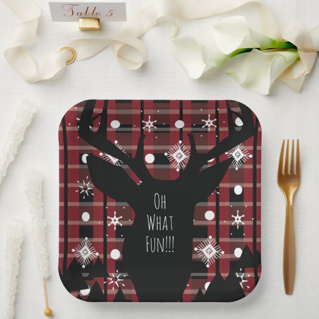 Assiettes En Carton Buffalo Plaid Deer Snowflakes Noël (Mariage)