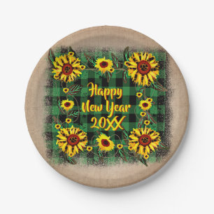 Assiettes En Carton Buffalo Plaid Tournesol Bonne année 20xx 7"