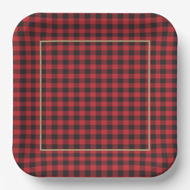 Assiettes En Carton Buffalo Rouge Noir Plaid Classique Rustique (Recto)