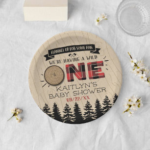 Assiettes En Carton Buffle de forêt rustique Plaid Wild Un Baby shower