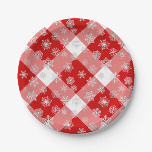 Assiettes En Carton Buffle rouge et blanc planté avec des flocons de n