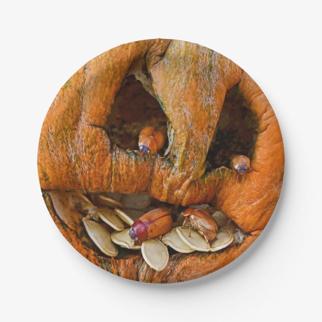 Assiettes En Carton Bugs de Citrouille Déplaisant Halloween (Devant)