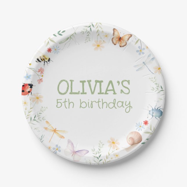 Assiettes En Carton Bugs Girl Birthday Insect Party (Devant)