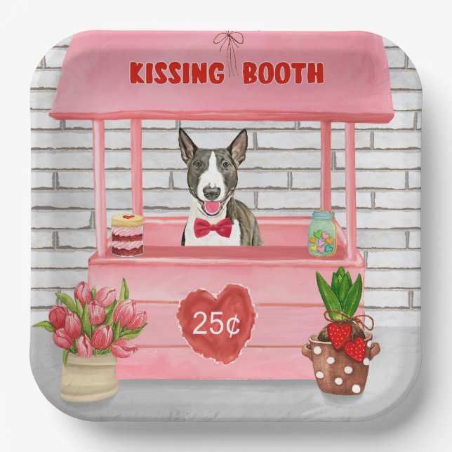 Assiettes En Carton Bull Terrier Chien Valentine's Day Kissing Booth (Recto)