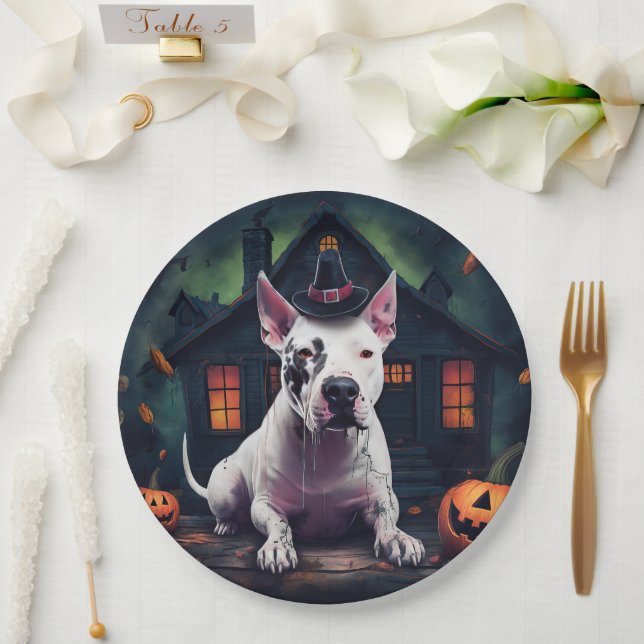Assiettes En Carton Bull Terrier Citrouille Halloween effroi (Mariage)