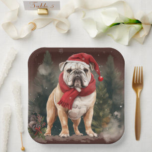Assiettes En Carton Bulldog à Noël de neige