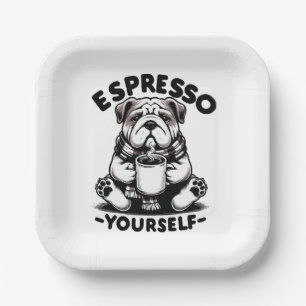 Assiettes En Carton Bulldog au café chaud espresso