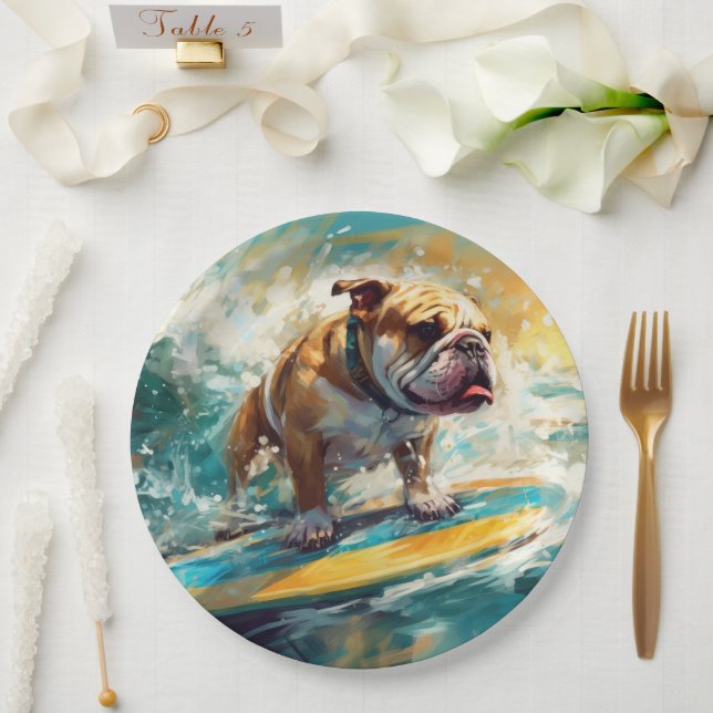 Assiettes En Carton Bulldog Beach Surf Peinture (Mariage)