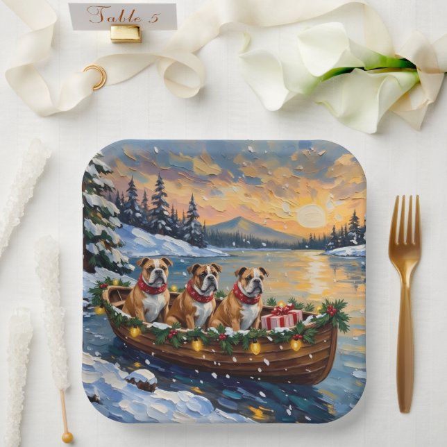 Assiettes En Carton Bulldog Christmas Boat Holiday (Mariage)