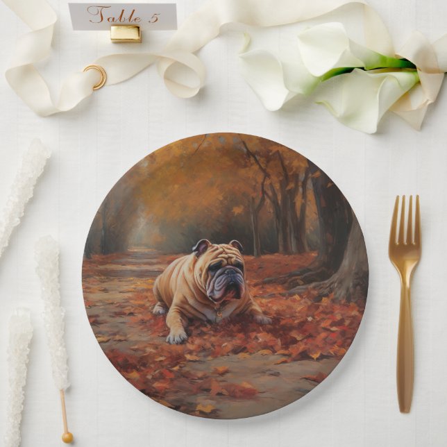 Assiettes En Carton Bulldog en automne Feuilles automne Inspire (Mariage)