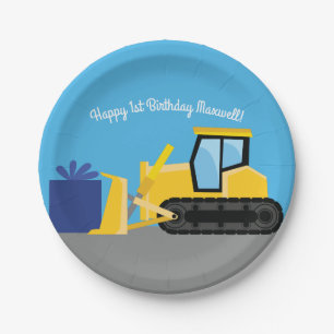 Assiettes En Carton Bulldozer Cute 1er Anniversaire de la construction