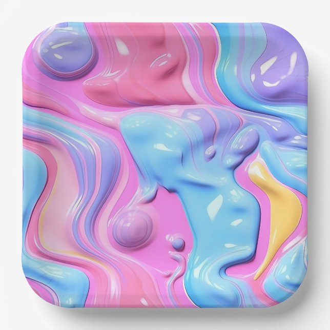 Assiettes En Carton Bulle plastique brillante Abstraite (Recto)