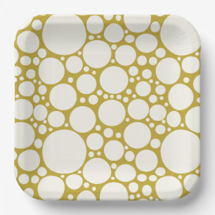 Assiettes En Carton Bulles de Champagne Or et Blanc